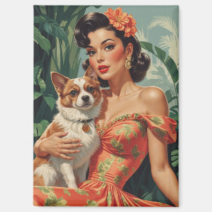 Latina Pin-Up with Cute Dog Magnet