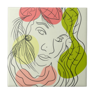 Latina Woman Art Shapes Floral  Ceramic Tile