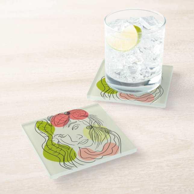 Latina Woman Art Shapes Floral   Glass Coaster (Angled)