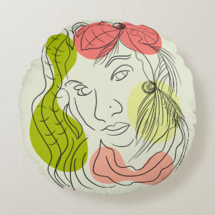 Latina Woman Art Shapes Floral   Round Cushion