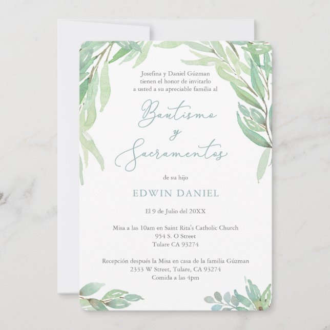 Latino Boy Baptism & Sacraments Ceremony Party Invitation (Front)