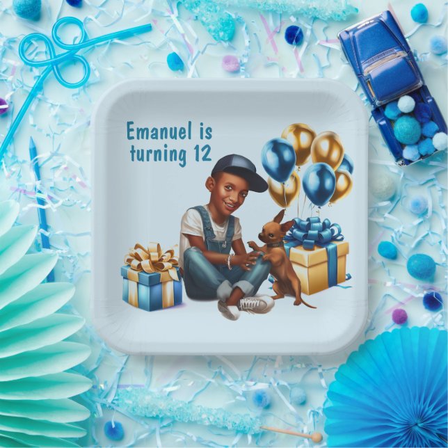 Latino Boy With Dog Birthday Party Paper Plate (Party)