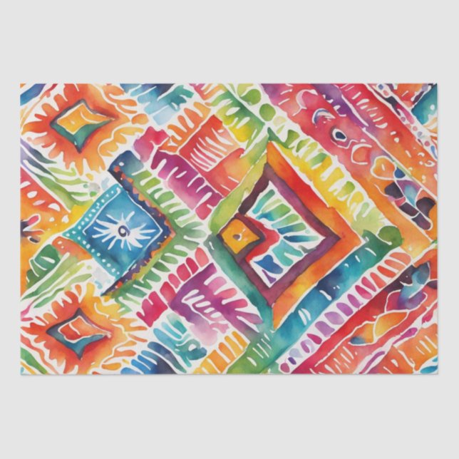 Latino Bright Watercolor Blanket pattern decoupage Tissue Paper (Front)