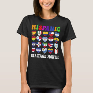 Latino Countries Flags Heart Hispanic Heritage Mon T-Shirt