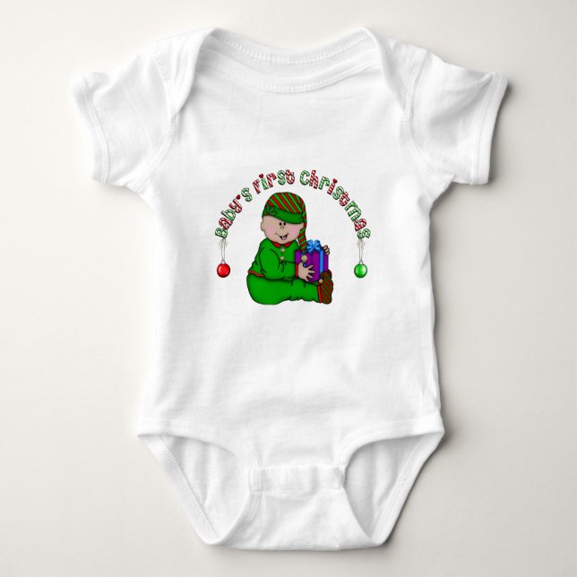 Latino Elf Baby 1st Christmas Baby Bodysuit (Front)