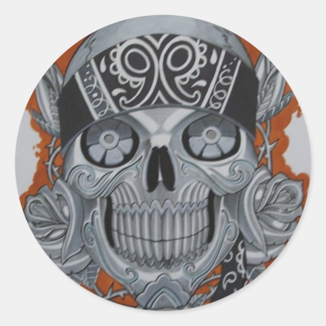 latino skull classic round sticker (Front)