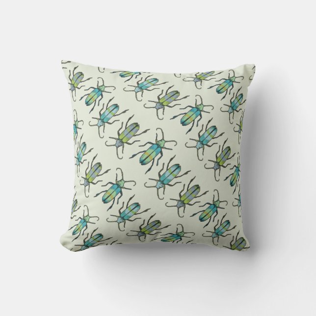 Latipes insect bug pattern teal green pillow (Front)