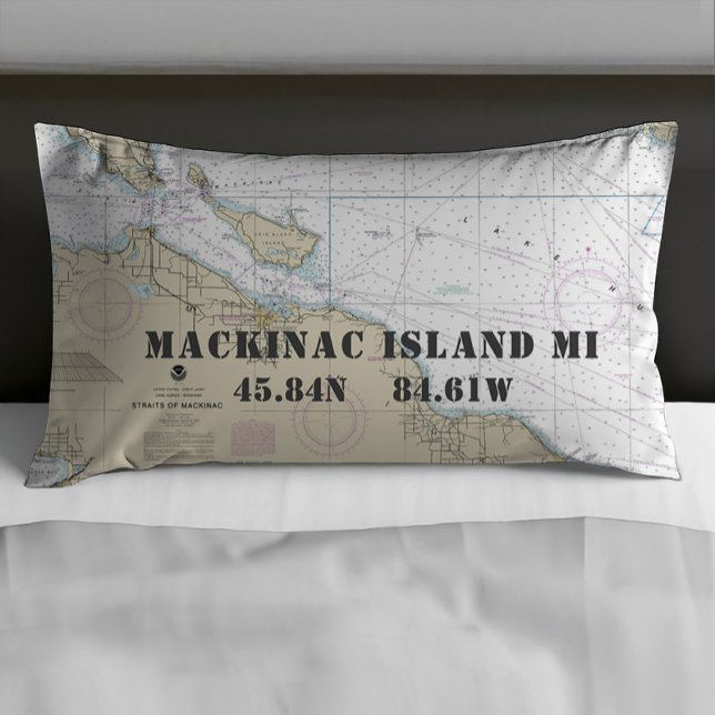 Latitude Longitude Mackinac Island Nautical Chart Pillowcase (Creator Uploaded)