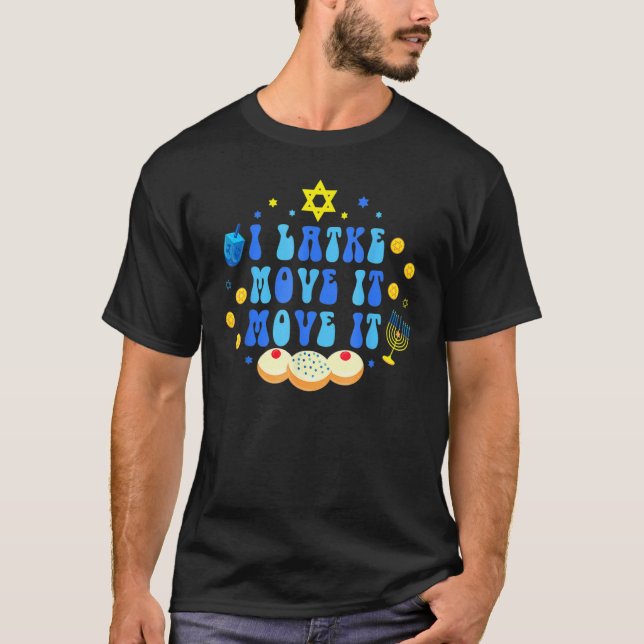 Latke Hanukkah Holiday Retro Dreidel Menorah Jewis T-Shirt (Front)