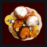 Latkes, Sufganiot (Jelly Doughnuts) Poster<br><div class="desc">"Jewish Expressions, " offers a shopping experience as you will not find anywhere else. Welcome to our store. Tell your friends about us and send them our link:  http://www.zazzle.com/YehudisL?rf=238549869542096443*</div>