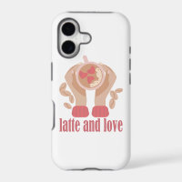 Latte and love cup, hands and coffee quote