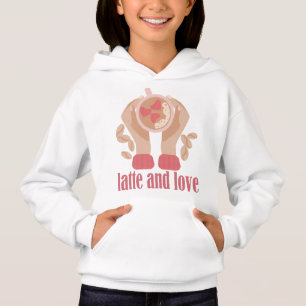 Latte and love cup, hands and coffee quote