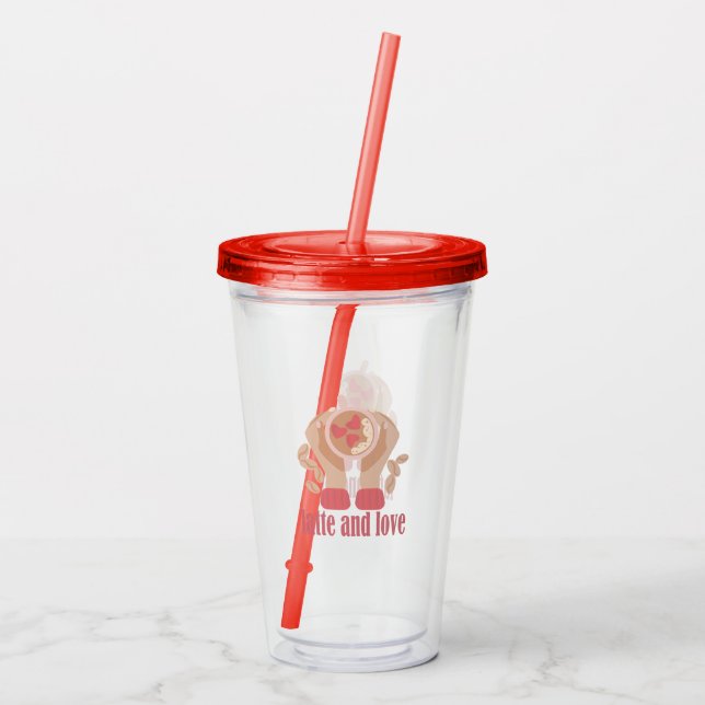 Latte and love cup, hands and coffee quote  acrylic tumbler (Back)