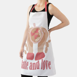 Latte and love cup, hands and coffee quote   apron