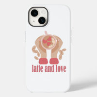 Latte and love cup, hands and coffee quote