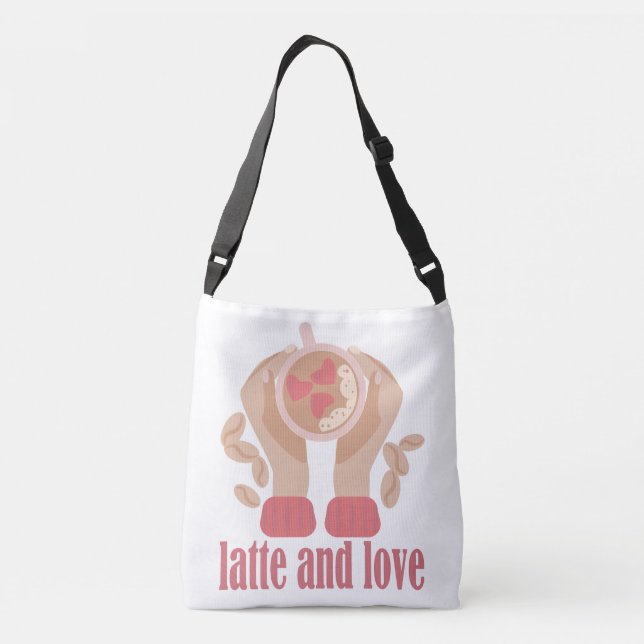 Latte and love cup, hands and coffee quote   crossbody bag (Back)