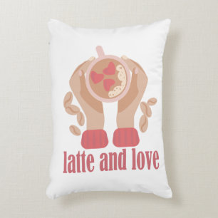 Latte and love cup, hands and coffee quote   decorative cushion