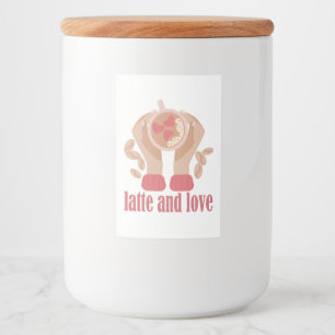 Latte and love cup, hands and coffee quote  food label