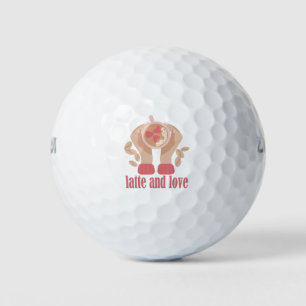 Latte and love cup, hands and coffee quote golf balls