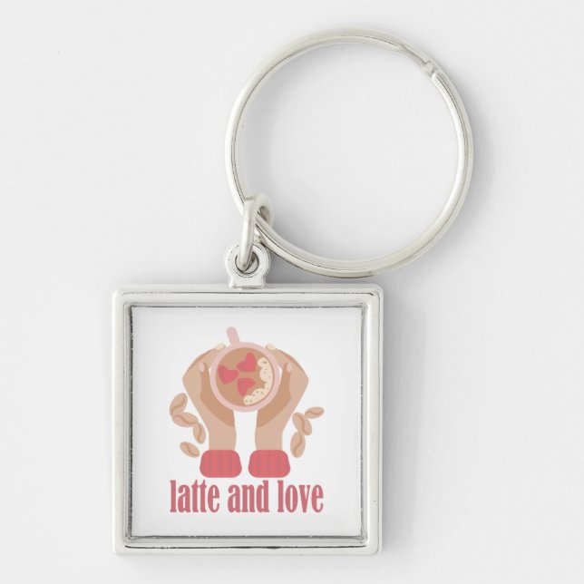 Latte and love cup, hands and coffee quote   key ring (Front)