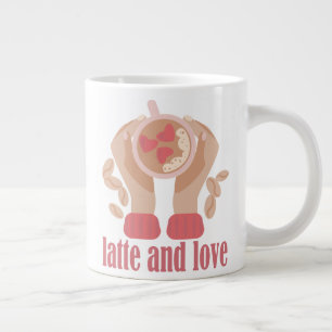 Latte and love cup, hands and coffee quote large coffee mug