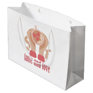 Latte and love cup, hands and coffee quote   large gift bag