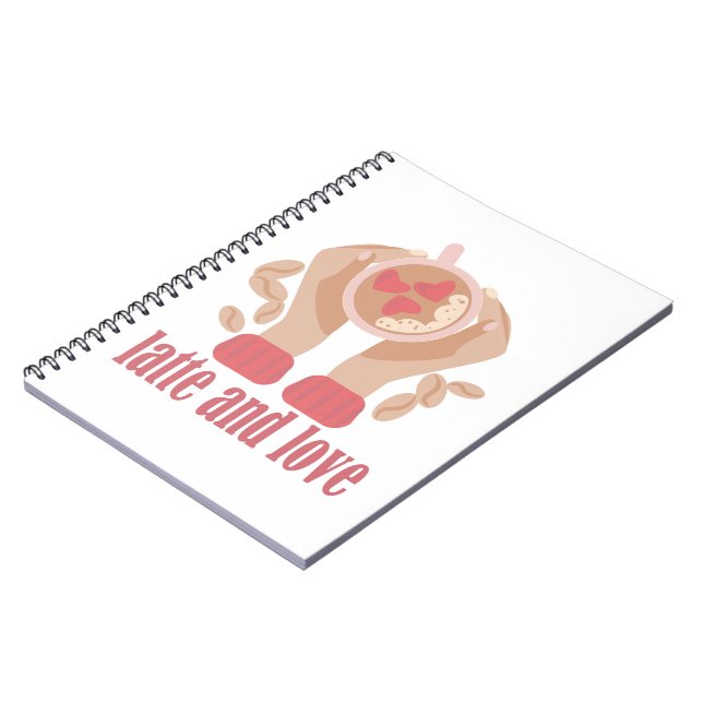 Latte and love cup, hands and coffee quote notebook (Left Side)