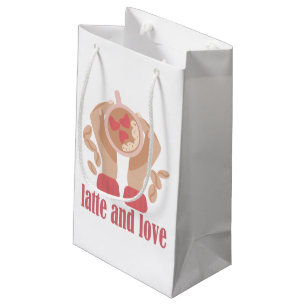 Latte and love cup, hands and coffee quote   small gift bag