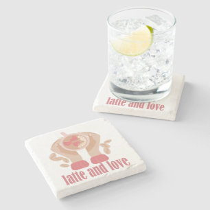 Latte and love cup, hands and coffee quote stone coaster