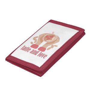 Latte and love cup, hands and coffee quote   trifo trifold wallet