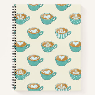 Latte Art in Cute Blue Coffee Mugs Notebook