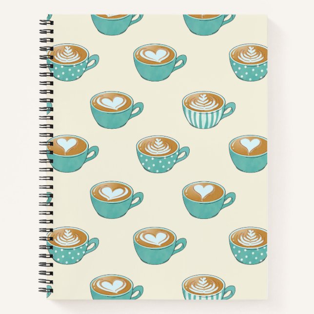 Latte Art in Cute Blue Coffee Mugs Notebook (Front)