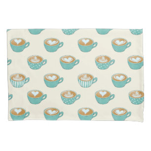 Latte Art in Cute Blue Coffee Mugs Pillowcase