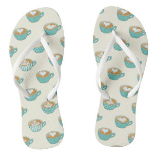 Latte Art in Cute Blue Coffee Mugs Thongs