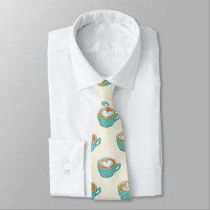 Latte Art in Cute Blue Coffee Mugs Tie
