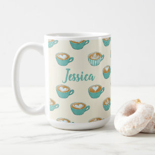 Latte Art in Cute Blue Coffee Mugs with Name