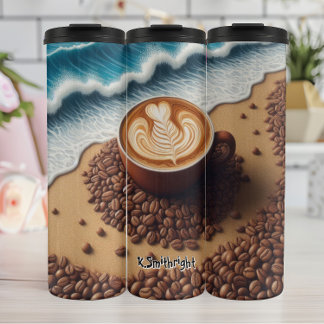 Latte Art on a Beach Thermal Tumbler