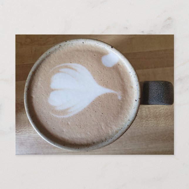 Latte art on a wooden table postcard (Front)