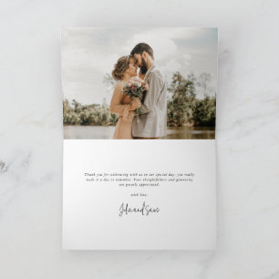 Latte/Beige Elegant Script Wedding Photo+Message Thank You Card