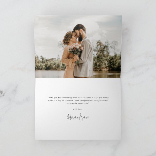 Latte/Beige Elegant Script Wedding Photo+Message Thank You Card (Inside)