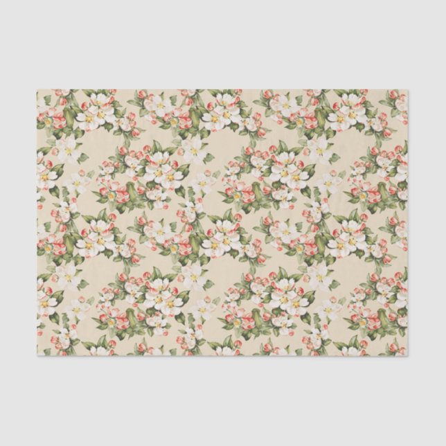 Latte Beige Floral Elegant Tissue Paper (Front)