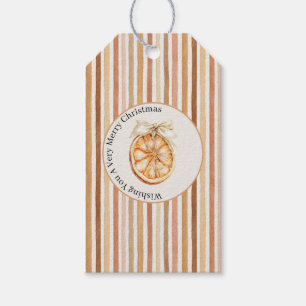 Latte Cocoa Blush Stripes Bow Orange Christmas Gift Tags
