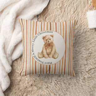 Latte Cocoa Blush Stripes Teddy Bear Christmas Cushion