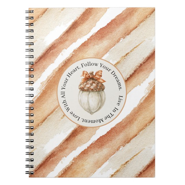 Latte Cocoa Stripes Acorn Orange Bow Notebook (Front)
