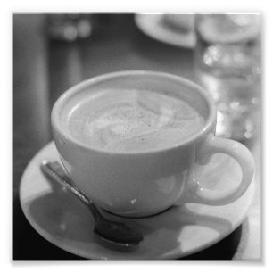 Latte Coffee Black and White Photo Print
