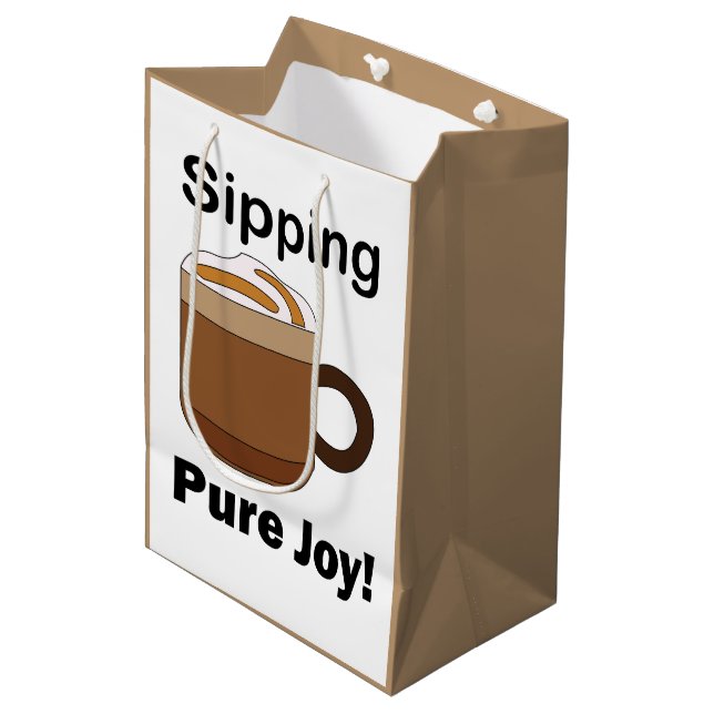 Latte Coffee Drink Sipping Pure Joy Medium Gift Bag (Front Angled)