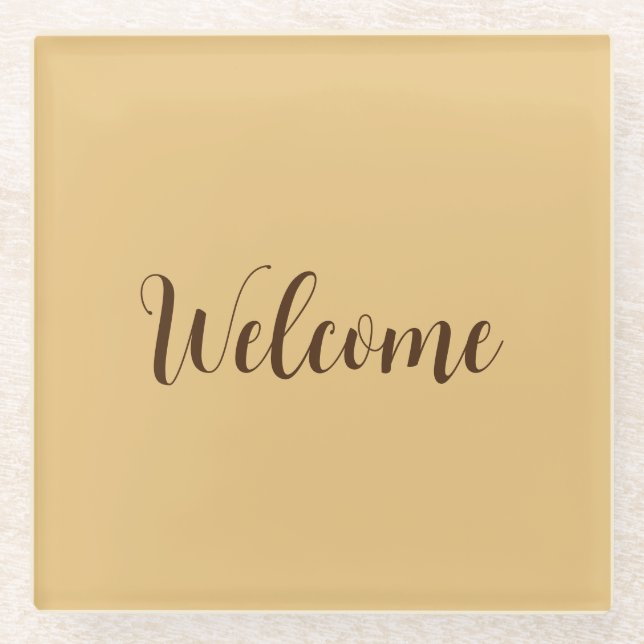 Latte Colour Welcome Professional Name Template Glass Coaster (Front)