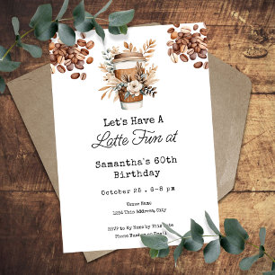 Latte Fun Coffee 60th Adult Birthday editable  Invitation