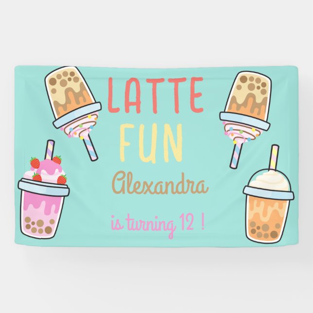 Latte fun coffee bobba tea birthday banner (Horizontal)