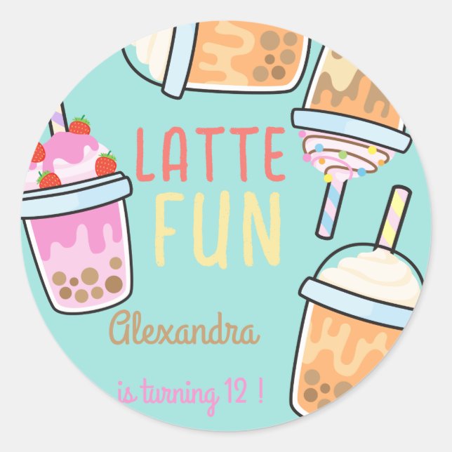 Latte fun coffee bobba tea birthday classic round sticker (Front)